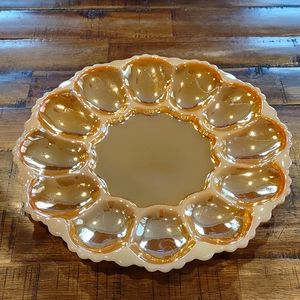 Peach Lusterware Egg Dish Milk Glass